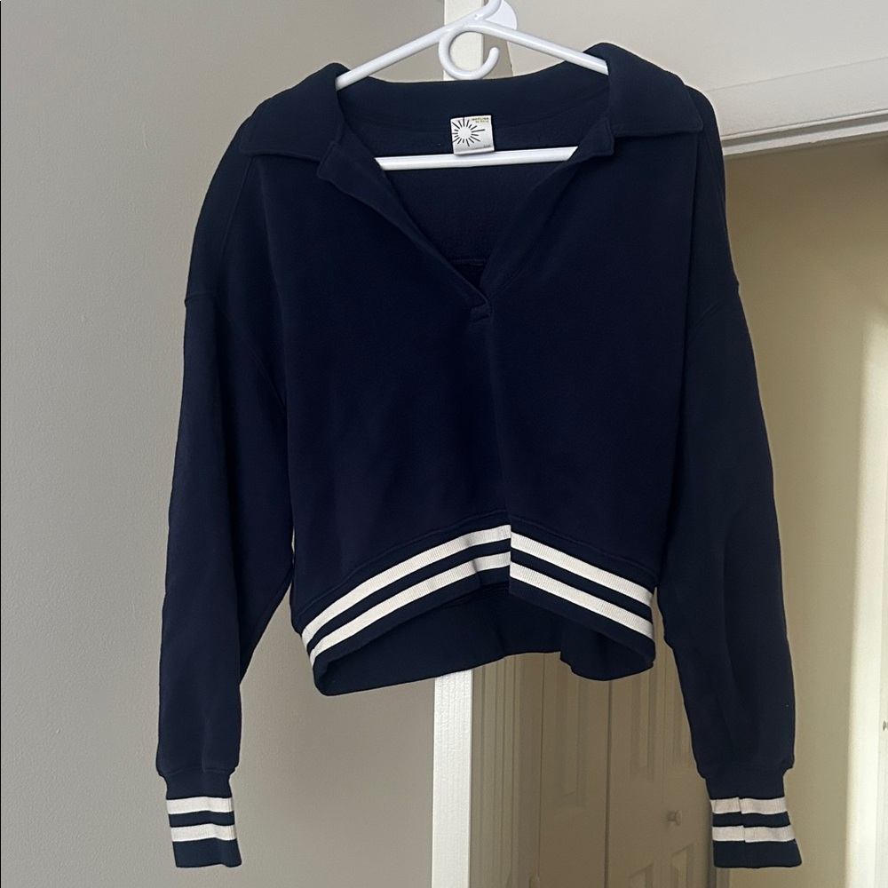 Aerie Navy Sweater with White Stripes